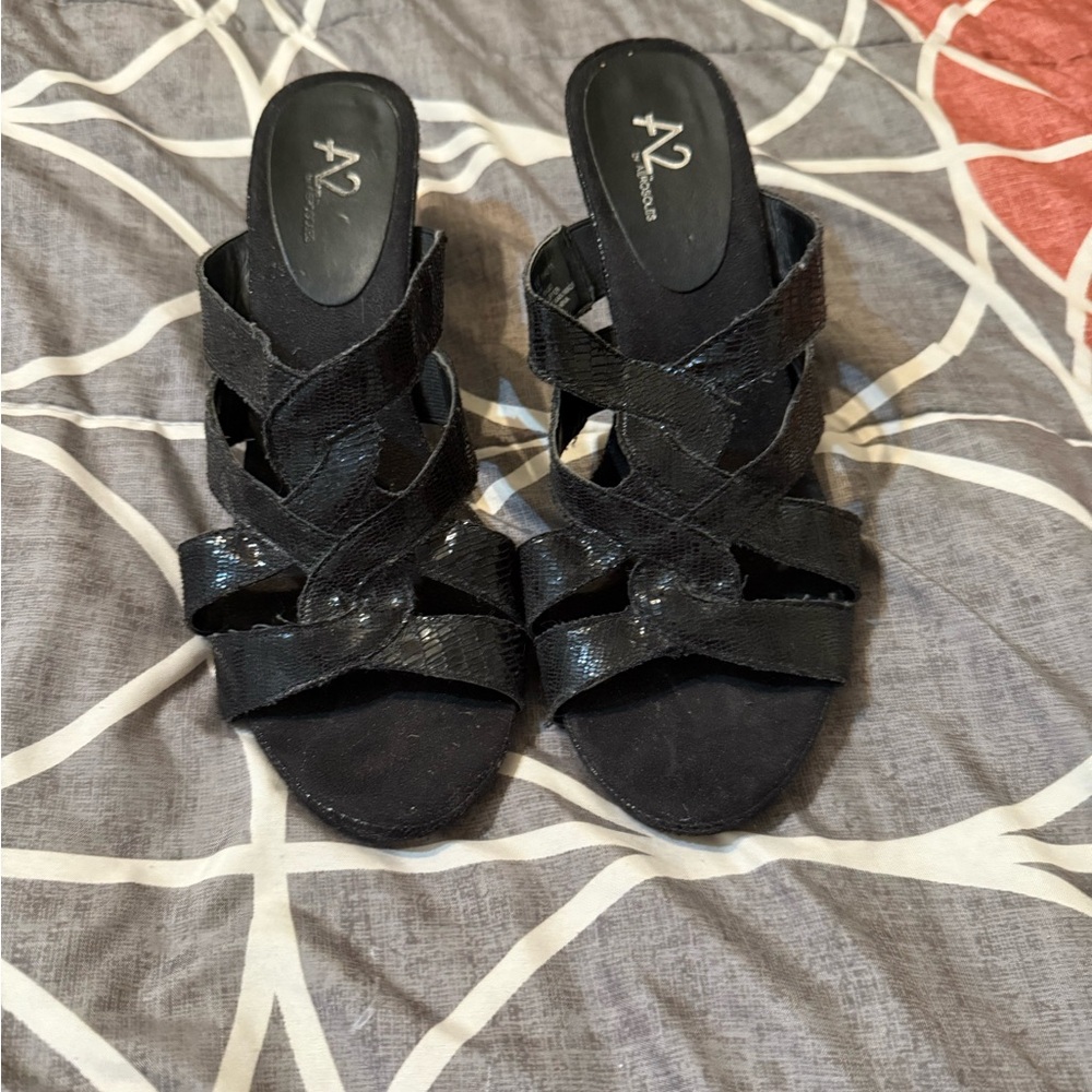 A2 By Aerosoles Shiny Black Crisscross Heels